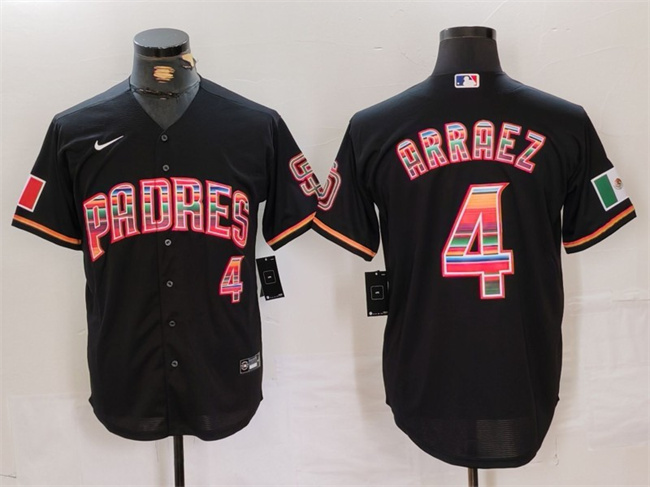 Men's San Diego Padres #4 Luis Arraez Black Mexico Cool Base Stitched Baseball Jersey Men's San Diego Padres #4 Luis Arraez Black Mexico Cool Base Stitched Baseball Jersey